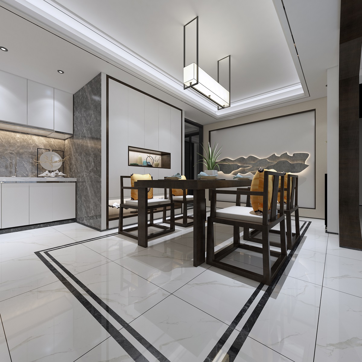 新中式風(fēng)格室內(nèi)裝修設(shè)計效果圖-中海文華熙岸三居115平米-室內(nèi)裝修設(shè)計餐廳 新中式風(fēng)格室內(nèi)裝修設(shè)計效果圖-中海文華熙岸三居115平米-室內(nèi)裝修設(shè)計餐廳