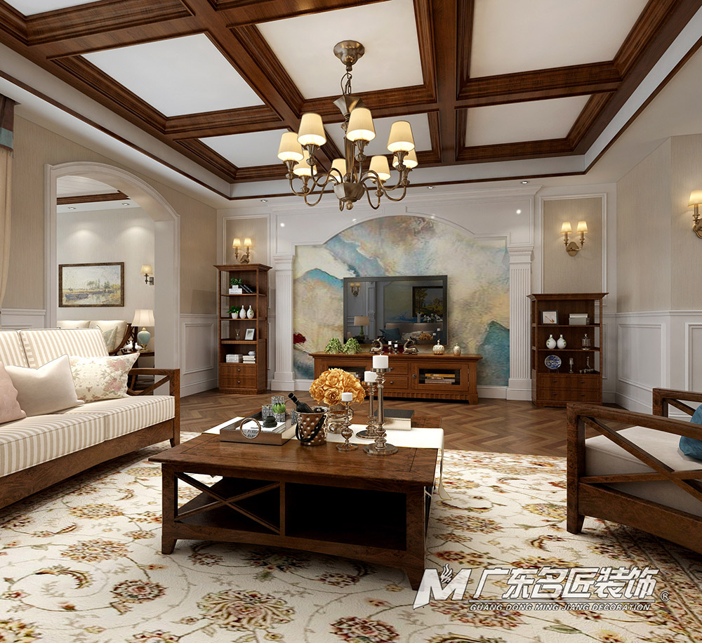 九號別墅410平米美式鄉村風格裝修案例-客廳背景墻 九號別墅410平米美式鄉村風格裝修案例-客廳背景墻