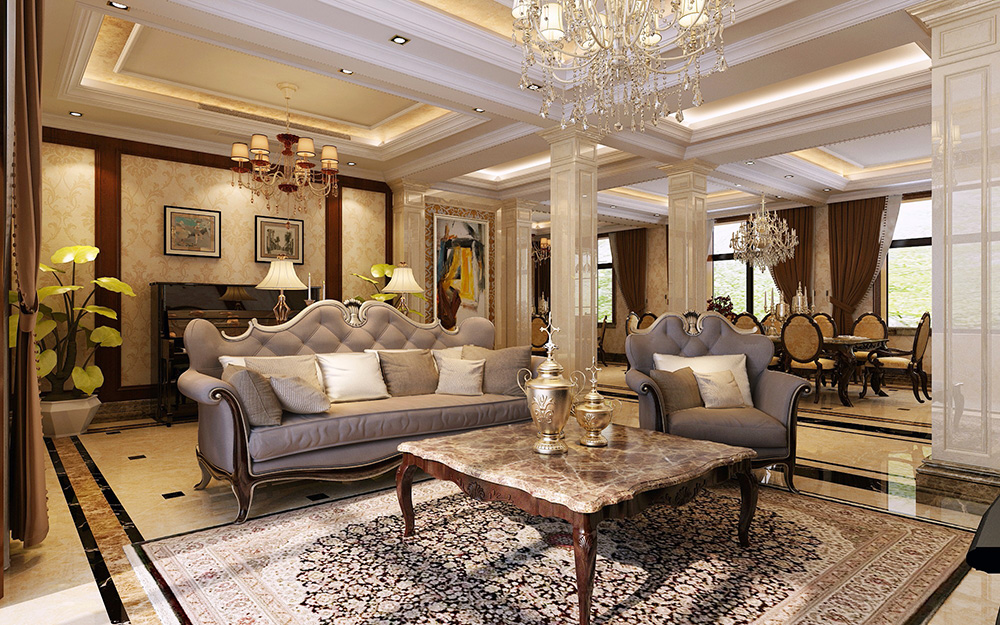歐式風格別墅裝修設計效果圖-龍光天瀛別墅430平米-別墅起居室裝修設計 歐式風格別墅裝修設計效果圖-龍光天瀛別墅430平米-別墅起居室裝修設計