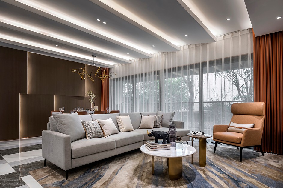 輕奢風格家裝設(shè)計室內(nèi)裝修效果圖-客廳