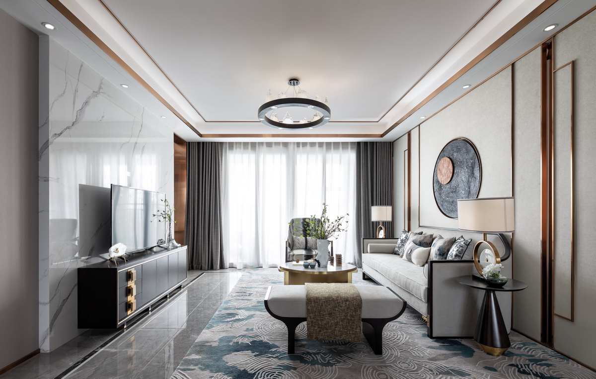 簡約新中式風格室內家裝案例效果圖-客廳 簡約新中式風格室內家裝案例效果圖-客廳