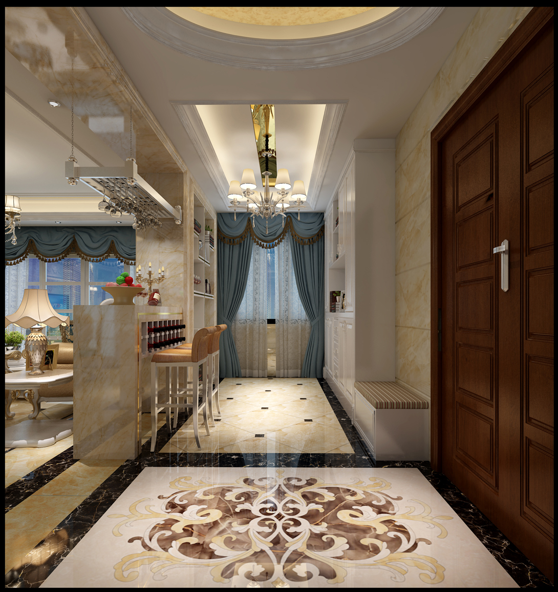 簡歐風格室內裝修設計效果圖-保利中央公館三居140平米-室內玄關裝修設計 簡歐風格室內裝修設計效果圖-保利中央公館三居140平米-室內玄關裝修設計