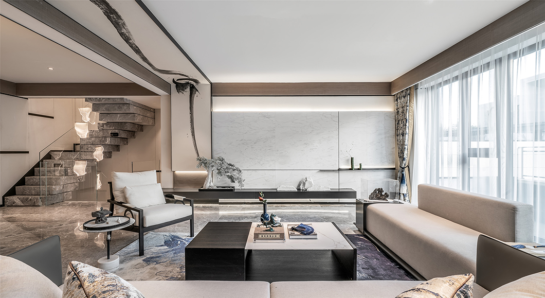 新中式風格室內家裝案例效果圖-客廳樓梯 新中式風格室內家裝案例效果圖-客廳樓梯