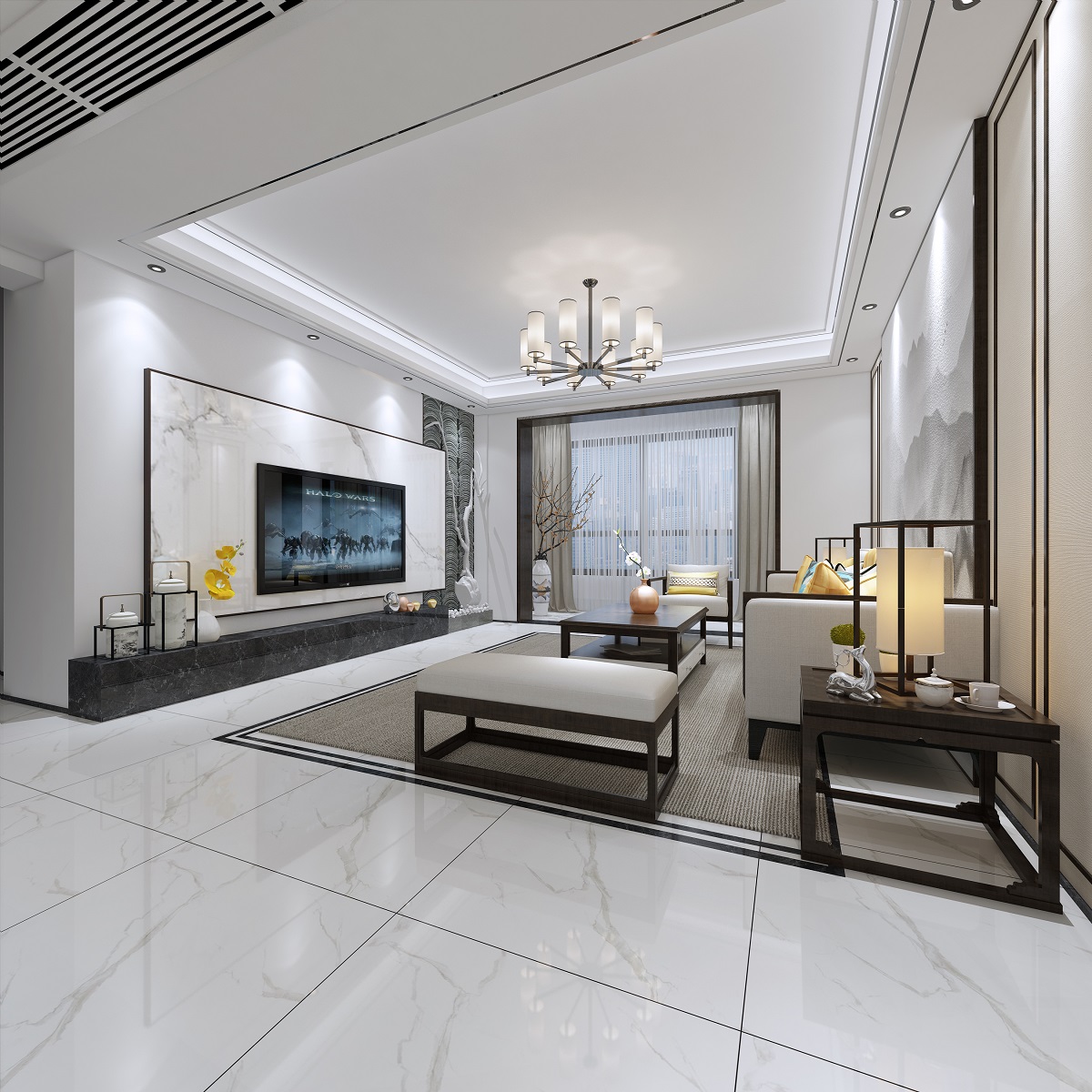 新中式風(fēng)格室內(nèi)裝修設(shè)計效果圖-中海文華熙岸三居115平米-室內(nèi)裝修設(shè)計客廳 新中式風(fēng)格室內(nèi)裝修設(shè)計效果圖-中海文華熙岸三居115平米-室內(nèi)裝修設(shè)計客廳