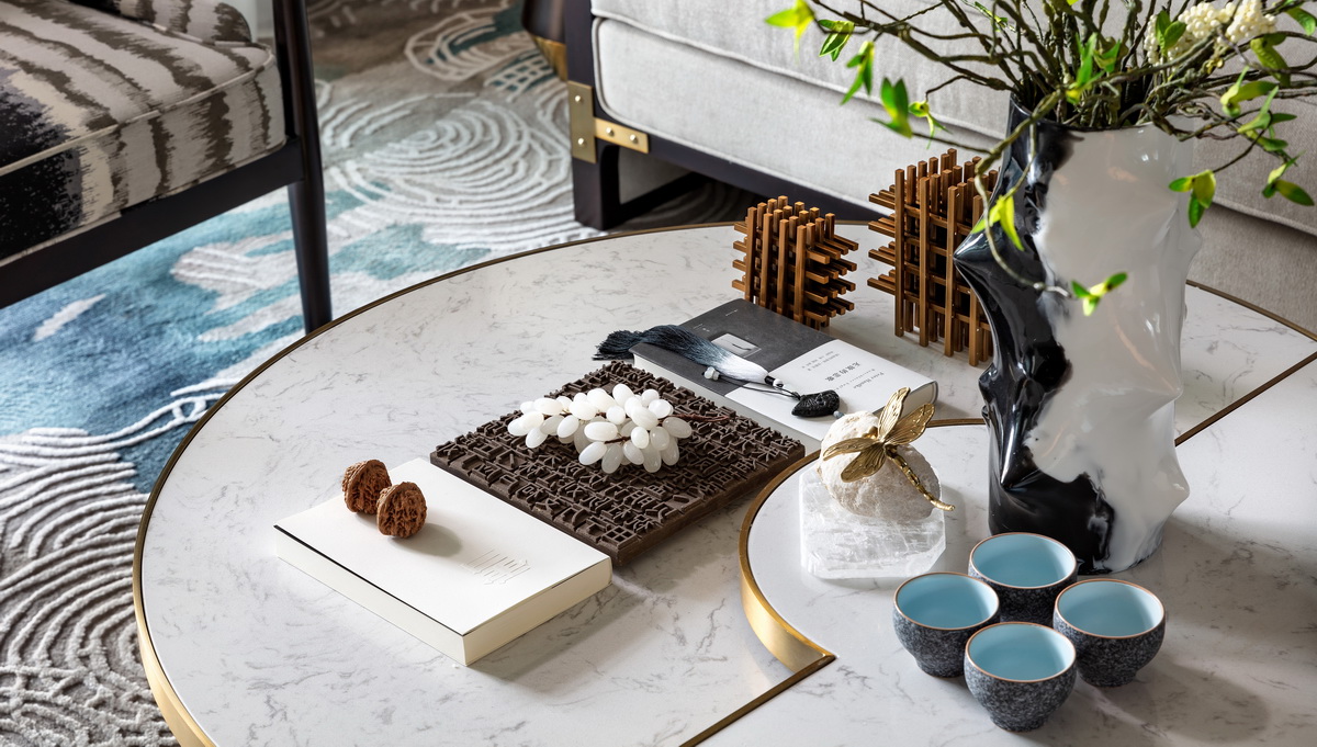 簡約新中式風格室內家裝案例效果圖-客廳茶幾 簡約新中式風格室內家裝案例效果圖-客廳茶幾