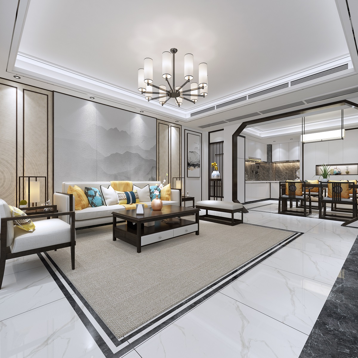 佛山市朝安金茂悅新中式風格三居室裝修案例