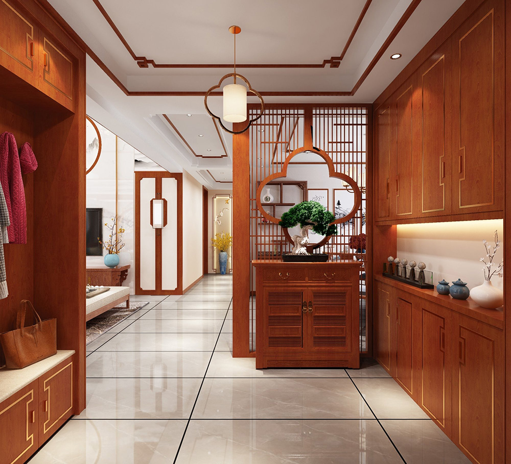 裝修公司新中式風格復式裝修效果圖-玄關(guān)