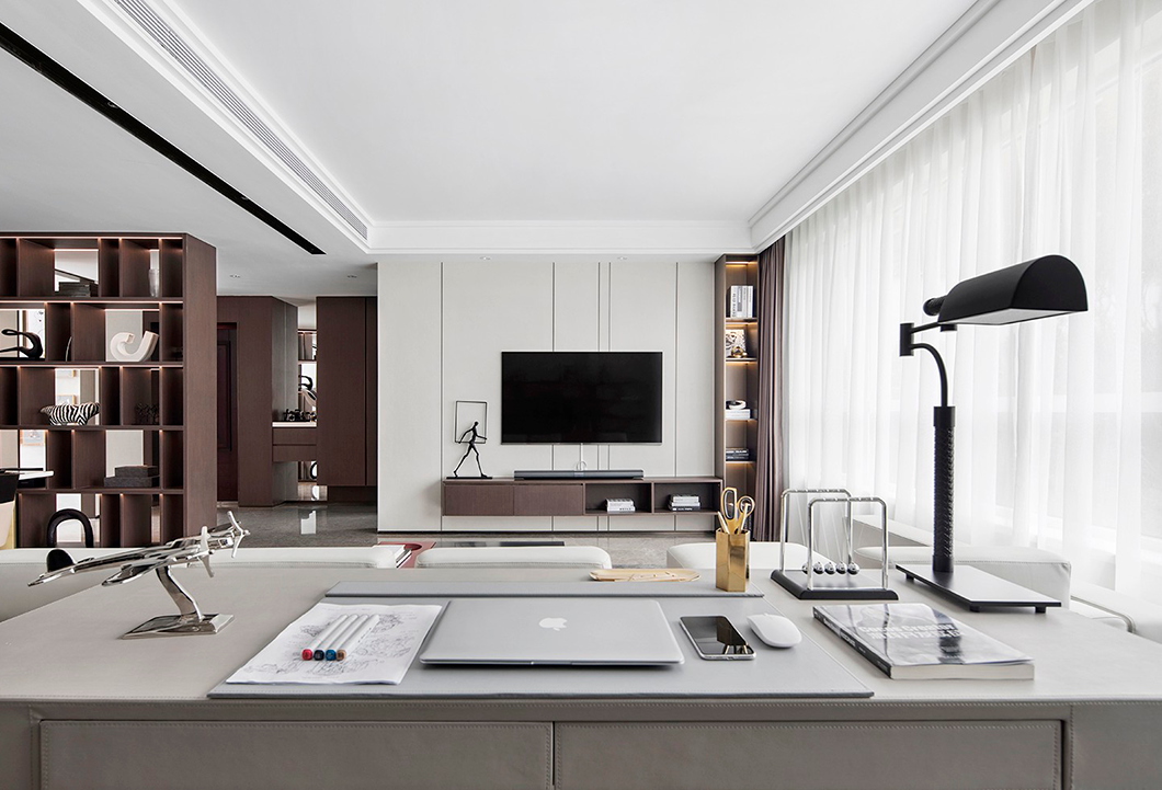 現代輕奢風格室內設計家裝案例-客廳工作區 現代輕奢風格室內設計家裝案例-客廳工作區