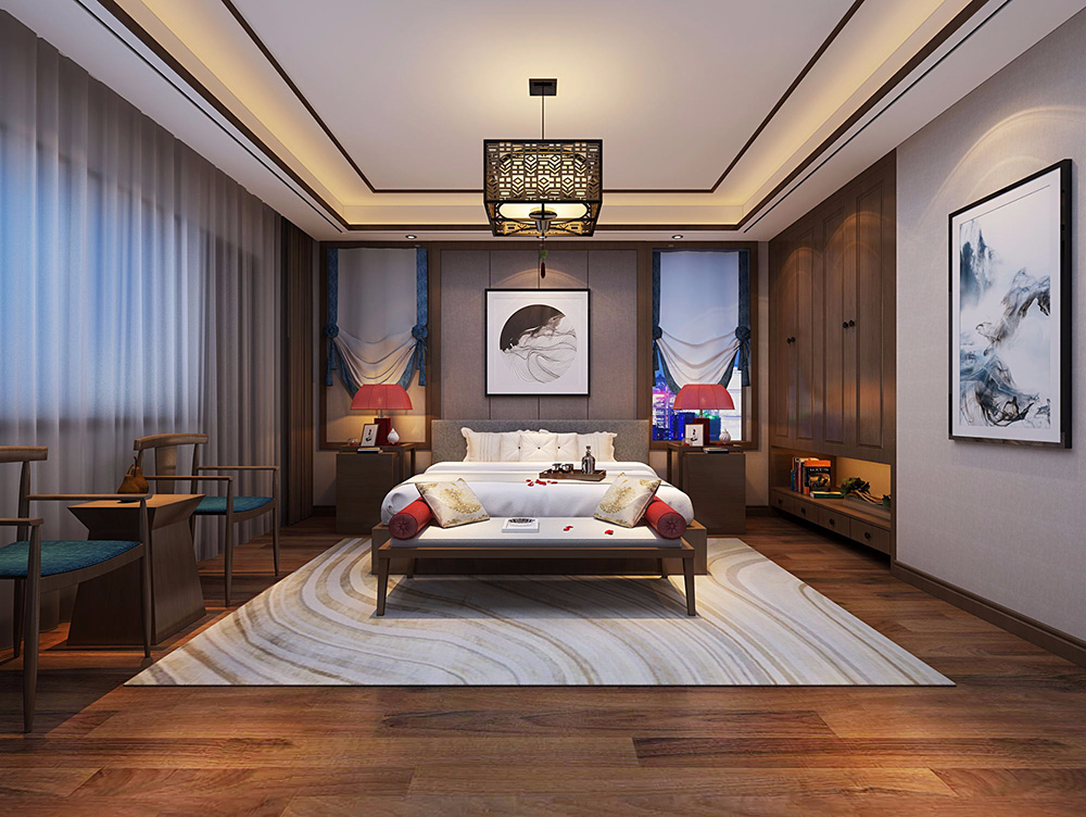 新中式風(fēng)格別墅裝修設(shè)計效果圖-東逸灣水漾林岸別墅410平米-別墅裝修設(shè)計臥室 新中式風(fēng)格別墅裝修設(shè)計效果圖-東逸灣水漾林岸別墅410平米-別墅裝修設(shè)計臥室