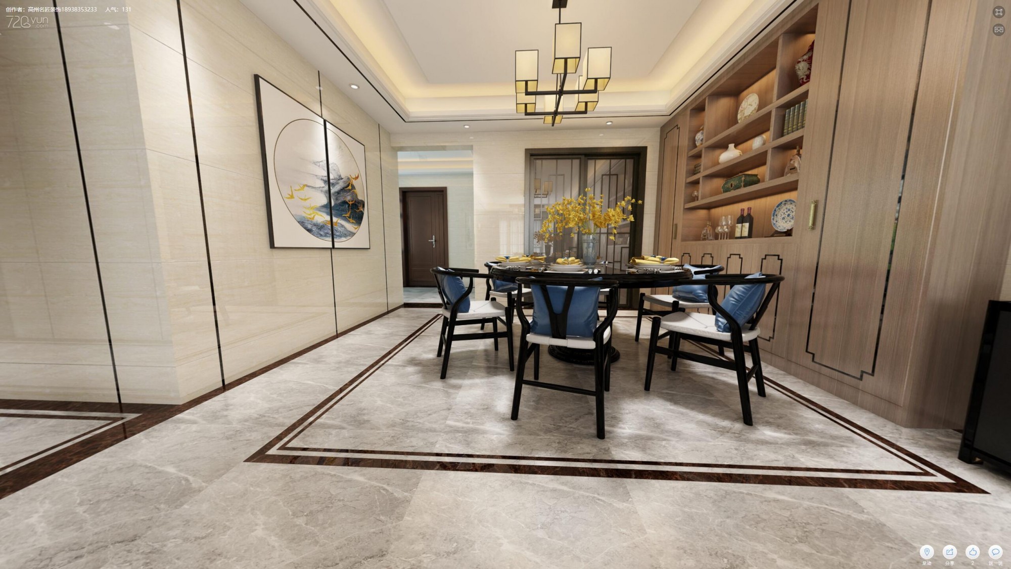 佛山市金茂綠島湖新中式風格三居室裝修案例