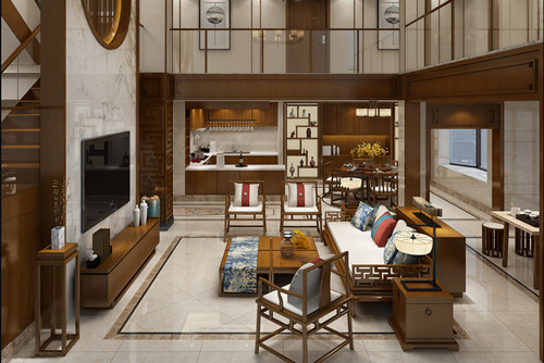 海口市寶源花園新中式風格別墅裝修案例