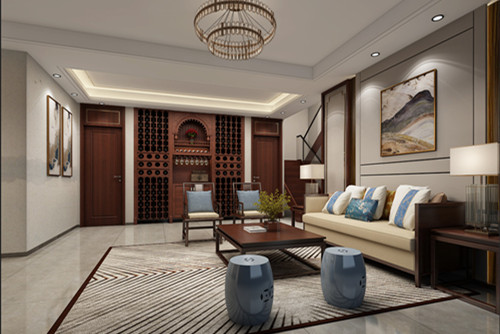 海口市環球100寶龍城新中式風格別墅裝修案例