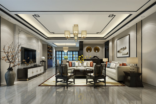 海口市椰海潤景新中式風格三居室裝修案例